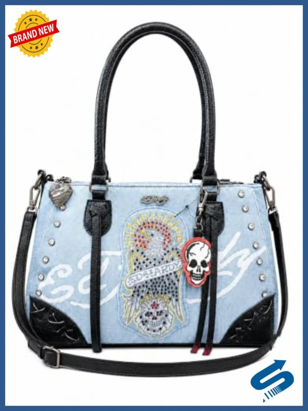 Eagle Skull Satchel Crossbody Purse, Studded with Shoulder Strap
